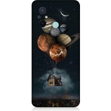 Teknomeg Xiaomi Redmi 12C Uyumlu Uçan Ev ve Gezegenler Desenli Silikon Kılıf