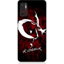 Teknomeg Xiaomi Redmi Note 10 5g Uyumlu Bayrak ve Atatürk Imza Desenli Silikon Kılıf
