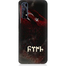 Teknomeg Realme 7 Uyumlu Bayrak ve Göktürkçe Türk Desenli Silikon Kılıf