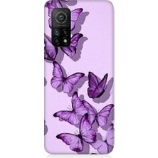 Teknomeg Xiaomi Mi 10T Pro Uyumlu Mor Kelebekler Desenli Silikon Kılıf