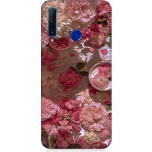 Teknomeg Huawei Honor 20 Lite Uyumlu Pembe Güller ve Kitap  Desenli Silikon Kılıf