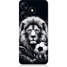 Teknomeg Tecno Spark 10 Uyumlu Siyah Beyaz Aslan ve Futbol Topu Desenli Silikon Kılıf