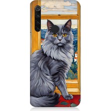 Teknomeg Xiaomi Redmi Note 8 Uyumlu Kül Rengi Tüylü Kedi Desenli Silikon Kılıf