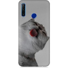Teknomeg Huawei Honor 20 Lite Uyumlu Dilini Çıkaran Kedi Desenli Silikon Kılıf