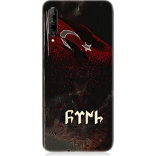 Teknomeg Huawei P Smart Pro Uyumlu Bayrak ve Göktürkçe Türk Desenli Silikon Kılıf