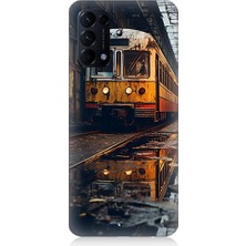 Teknomeg Oppo Reno 5 Uyumlu Eski Sarı Tren Desenli Silikon Kılıf