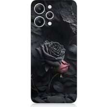 Teknomeg Xiaomi Redmi 12 Uyumlu Siyah ve Pembe Gül Desenli Silikon Kılıf