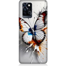 Teknomeg Infinix Note 10 Pro Uyumlu Beyaz Kelebek Desenli Silikon Kılıf