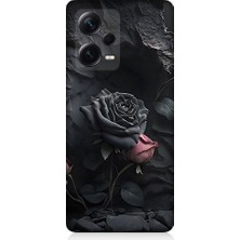 Teknomeg Xiaomi Redmi Note 12 Pro Plus Uyumlu Siyah ve Pembe Gül Desenli Silikon Kılıf