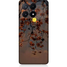 Teknomeg Xiaomi Poco X6 Pro Uyumlu Ay Içinde Kırmızı Ağaç Dalı Desenli Silikon Kılıf