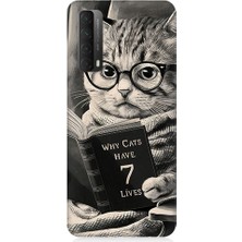 Teknomeg Huawei P Smart 2021 Uyumlu Kitap Okuyan Kedi Desenli Silikon Kılıf