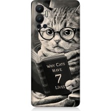 Teknomeg Infinix Hot 12 Uyumlu Kitap Okuyan Kedi Desenli Silikon Kılıf