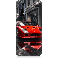 Teknomeg Realme 7 Uyumlu Kırmızı Spor Araba Desenli Silikon Kılıf