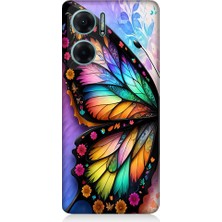 Teknomeg Xiaomi Redmi Note 11E Uyumlu Pastel Renkli Kelebek Kanadı ve Çiçekler Desenli Silikon Kılıf