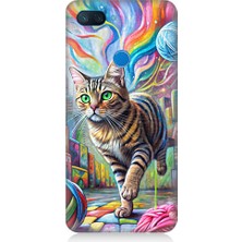 Teknomeg Xiaomi Mi 8 Lite Uyumlu Renkli Yumaklar ve Kedi Desenli Silikon Kılıf
