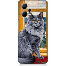 Teknomeg Xiaomi Poco X5 5g Uyumlu Kül Rengi Tüylü Kedi Desenli Silikon Kılıf