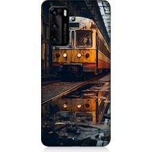 Teknomeg Huawei P40 Uyumlu Eski Sarı Tren Desenli Silikon Kılıf