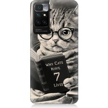 Teknomeg Xiaomi Redmi 10 Uyumlu Kitap Okuyan Kedi Desenli Silikon Kılıf