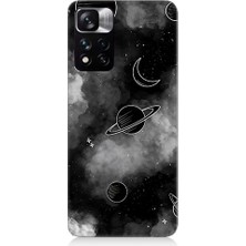 Teknomeg Xiaomi Redmi Note 11 Pro Uyumlu Siyah Beyaz Gezegenler Desenli Silikon Kılıf
