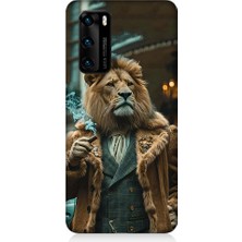 Teknomeg Huawei P40 Uyumlu Puro Içen Aslan Desenli Silikon Kılıf