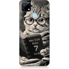 Teknomeg Realme 7i Uyumlu Kitap Okuyan Kedi Desenli Silikon Kılıf