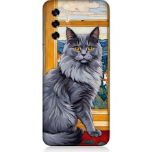 Teknomeg Reeder P13 Blue 2022 Uyumlu Kül Rengi Tüylü Kedi Desenli Silikon Kılıf