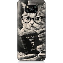 Teknomeg Xiaomi Poco X3 Uyumlu Kitap Okuyan Kedi Desenli Silikon Kılıf