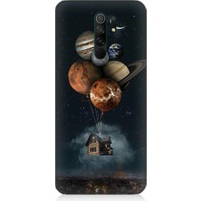 Teknomeg Xiaomi Redmi 9 Uyumlu Gezegenler ve Uçan Ev Desenli Silikon Kılıf
