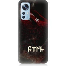 Teknomeg Xiaomi 12 Uyumlu Bayrak ve Göktürkçe Türk Desenli Silikon Kılıf
