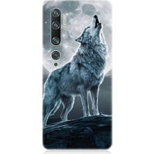 Teknomeg Xiaomi Mi Note 10 Uyumlu Kurt ve Dolunay Desenli Silikon Kılıf