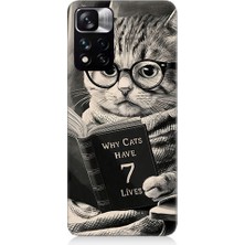 Teknomeg Xiaomi Redmi Note 11 Pro Uyumlu Kitap Okuyan Kedi Desenli Silikon Kılıf