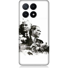 Teknomeg Xiaomi Poco X6 Pro Uyumlu Siyah Beyaz Mustafa Kemal Atatürk  Desenli Silikon Kılıf