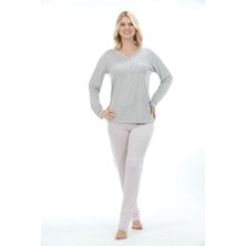 Etoile Bambu, Uzun Kol,düğmeli Yaka Kadın Pijama Takımı Gri