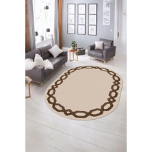 Napoli Home Dijital Kaymaz Yıkanabilir Çerçeveli Oval Yolluk Mutfak Salon Halısı, N-O-Çerçeveli-49-Krem,