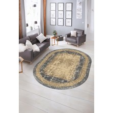 Napoli Home Dijital Kaymaz Yıkanabilir Çerçeveli Oval Yolluk Mutfak Salon Halısı, N-O-Çerçeveli-14-Krem,
