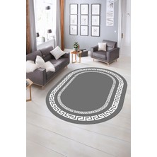 Napoli Home Dijital Kaymaz Yıkanabilir Çerçeveli Oval Yolluk Mutfak Salon Halısı, N-O-Çerçeveli-47-Gri,