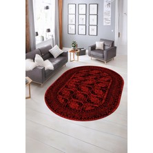 Napoli Home Dijital Kaymaz Yıkanabilir Çerçeveli Oval Yolluk Mutfak Salon Halısı, N-O-Çerçeveli-20-Kırmızı,