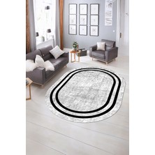 Napoli Home Dijital Kaymaz Yıkanabilir Çerçeveli Oval Yolluk Mutfak Salon Halısı, N-O-Çerçeveli-30-Beyaz,