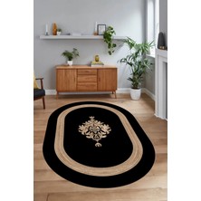 Napoli Home Dijital Kaymaz Yıkanabilir Çerçeveli Oval Yolluk Mutfak Salon Halısı, N-O-Çerçeveli-46-Siyah,