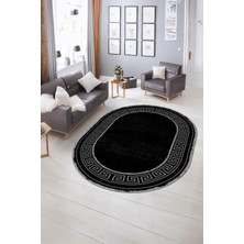 Napoli Home Dijital Kaymaz Yıkanabilir Çerçeveli Oval Yolluk Mutfak Salon Halısı, N-O-Çerçeveli-09-Siyah,