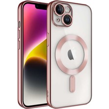 Kılıfmania Apple iPhone 15 Mag Safe Özellikli Lens Korumalı Logo Gösteren Şeffaf Luxury Silikon Kılıf - Rose Gold