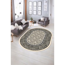 Napoli Home Dijital Kaymaz Yıkanabilir Çerçeveli Oval Yolluk Mutfak Salon Halısı, N-O-Çerçeveli-37-Krem,