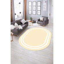 Napoli Home Dijital Kaymaz Yıkanabilir Çerçeveli Oval Yolluk Mutfak Salon Halısı, N-O-Çerçeveli-38-Krem,