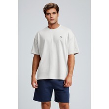 Qmari Loose Erkek T-Shirt 100% Pamuklu | Oversize Bisiklet Yaka Kısa Kollu | Q Nakışlı Tlf7001