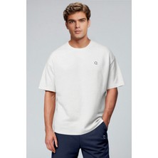 Qmari Loose Erkek T-Shirt 100% Pamuklu | Oversize Bisiklet Yaka Kısa Kollu | Q Nakışlı Tlf7001