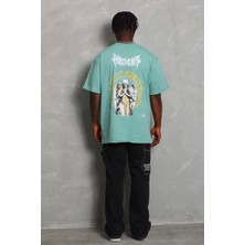 Axxan  Oversize Baskılı Bisiklet Yaka T-Shirt - Mint Yeşili