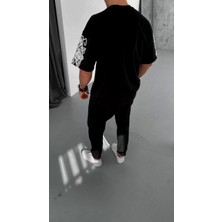 Axxan  Flok Kabartma Baskılı T-Shirt - Siyah