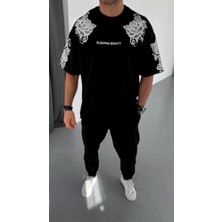 Axxan  Flok Kabartma Baskılı T-Shirt - Siyah