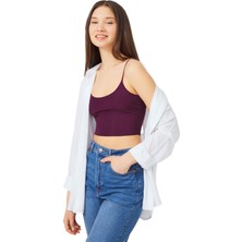 Cottonhill Mürdüm Ayarlanabilir Ince Askılı Lazer Kesim Kadın Crop Büstiyer