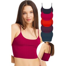 Cottonhill Ayarlanabilir Ince Askılı Lazer Kesim Crop Büstiyer 5'li Paket-2